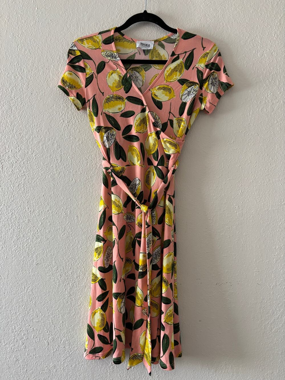Leota Faux Frap Dress Size S Pink with Yellow Lemons